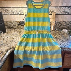 Primary brand new aqua and yellow striped girls day dress